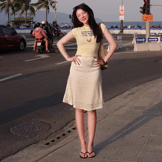 (OLDSCHOOL PHOTO) DOTTIE SKIRT ฤดูร้อน ไทยวูลเอวต่ําลายจุดผ้าไหม SKIRT