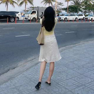 (OLDSCHOOL PHOTO) DOTTIE SKIRT ฤดูร้อน ไทยวูลเอวต่ําลายจุดผ้าไหม SKIRT