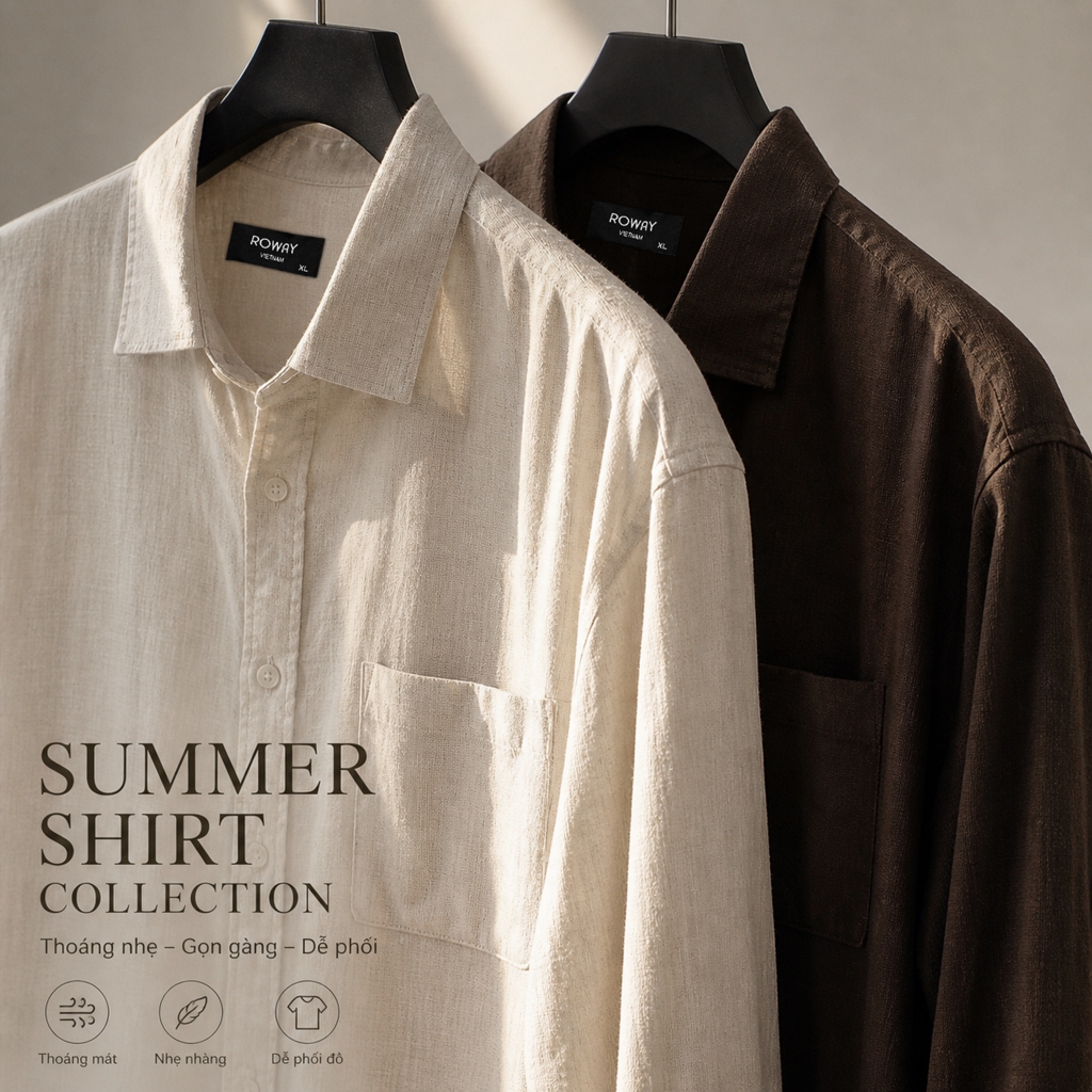เสื้อเชิ้ตผู้ชาย ROWAY PREMIUM เนื้อผ้าลินินวิสโคสสุดเท่ | ผ้าลินินแขนยาว ver2