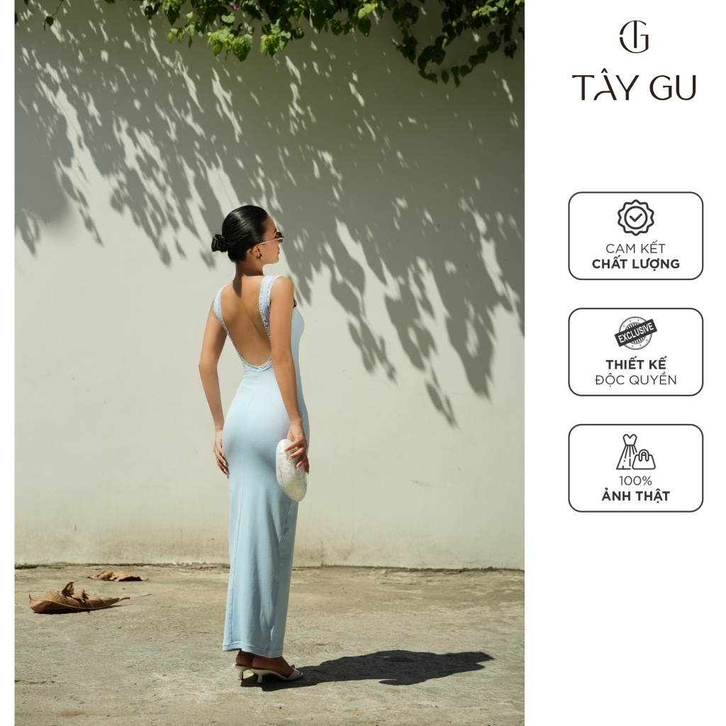 ICY Taygu เดรสลูกไม้คอยูเปลือยหลังยาว | DTK151