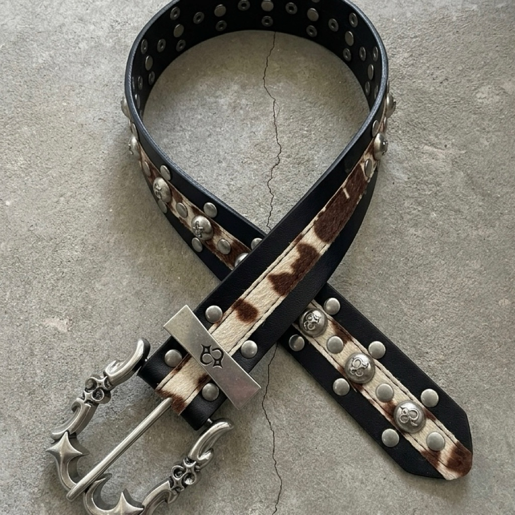 MAHBOI | Y2K Style Punk Leopard Leather Large Belt - Belt