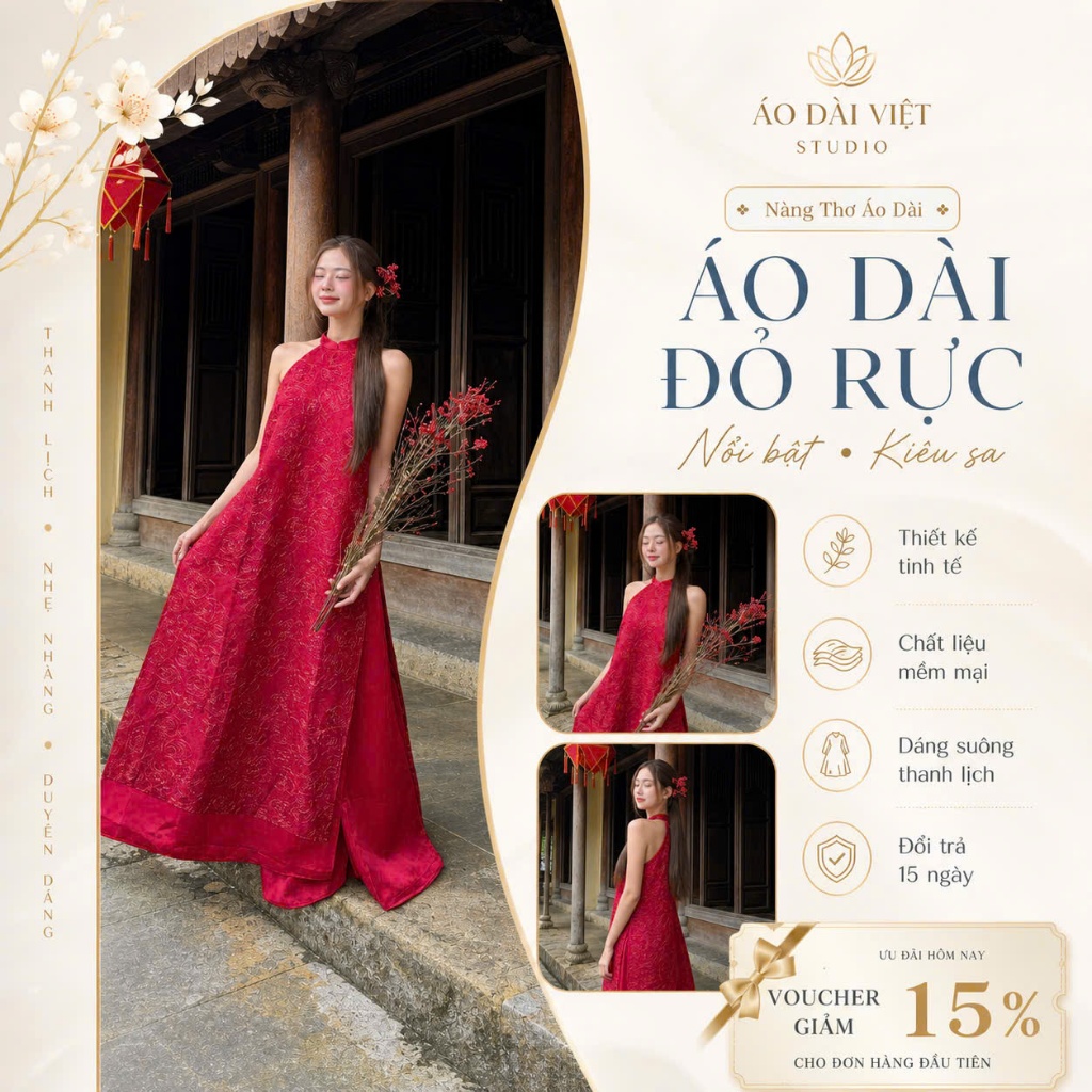 คล้องคอผ้าชีฟองผ้าไหมผู้หญิง ao dai ปักดอกกุหลาบ ทั้ง 3 สี - Viet Ao Dai V124