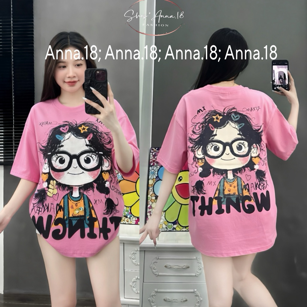 เสื้อยืดผ้าฝ้ายฟรีไซส์ 4 ทิศทางเย็น, นุ่ม, พิมพ์บน 2 ด้าน (THING GIRLS_W_4-WAY) WIDE FORM UNDER 70KG