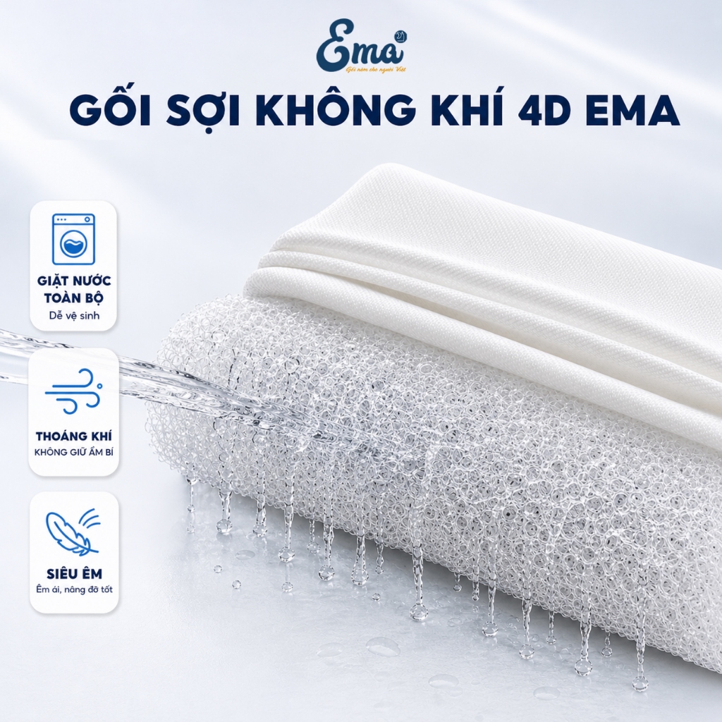 4D Air Fiber EMA Air Fiber Sleeping Pillow - Super Cool Direct Water Wash สําหรับการฆ่าเชื้อสูงสุด