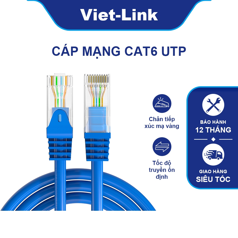 VIET-LINK VE-01 สายเคเบิลเครือข่าย Cat6 UTP| ทองแดงบริสุทธิ์ 24AWG RJ45 พร้อมสัมผัสเคลือบทอง | BH12T