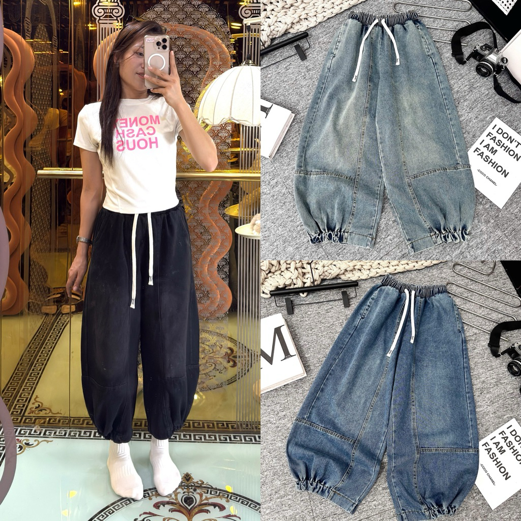 (A6058) Size:40-85kg-Loose Chunky Jeans Soft Jeans, Loose Fit, Easy to Coordinate