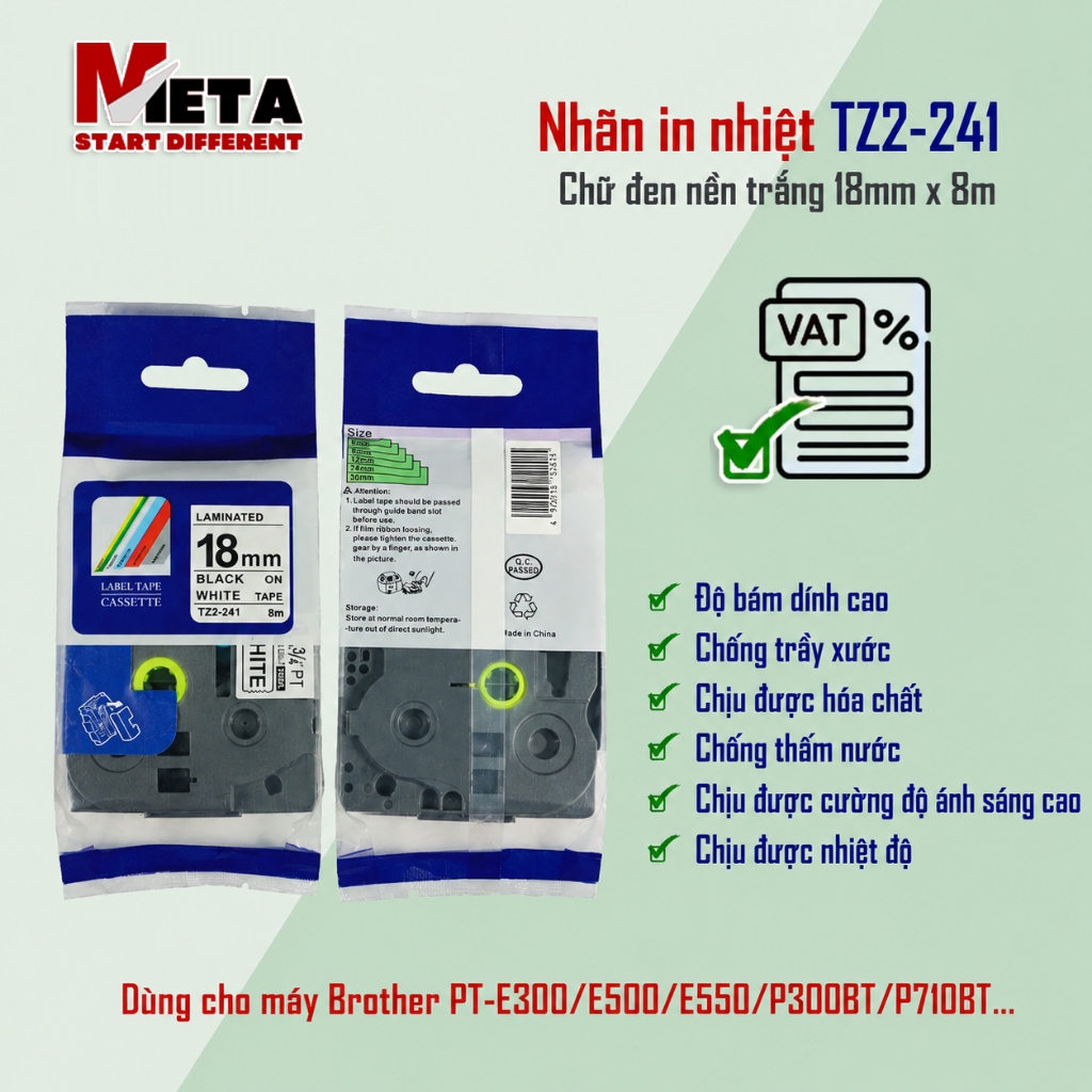 ป้ายพิมพ์ TZ2-2141 สําหรับ Brother PT-E300/E500/P300BT/P710BT - ข้อความสีดําบนพื้นหลังสีขาว 18mm x 8