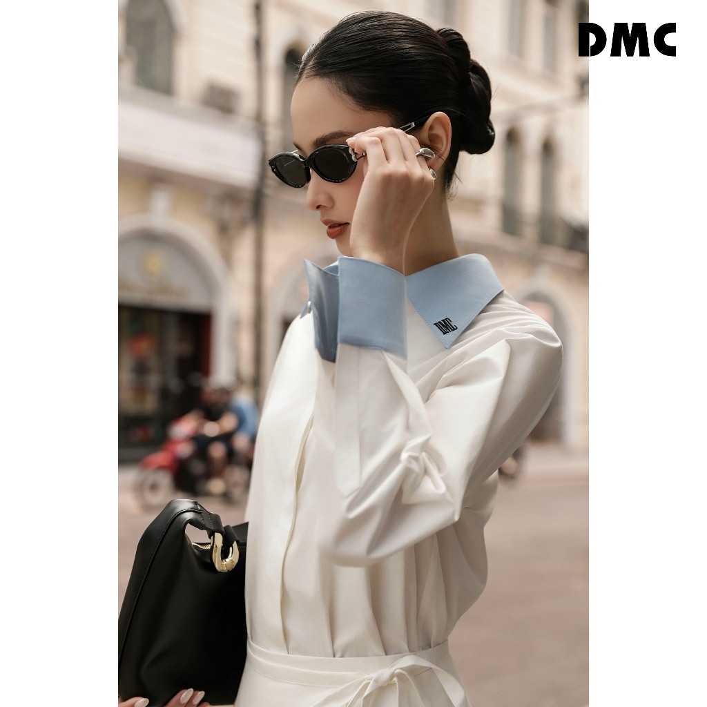 เสื้อเชิ้ตผู้หญิงคอปกเยอรมัน DMC (เสื้อเชิ้ตสีน้ําเงินขาวดิบ)