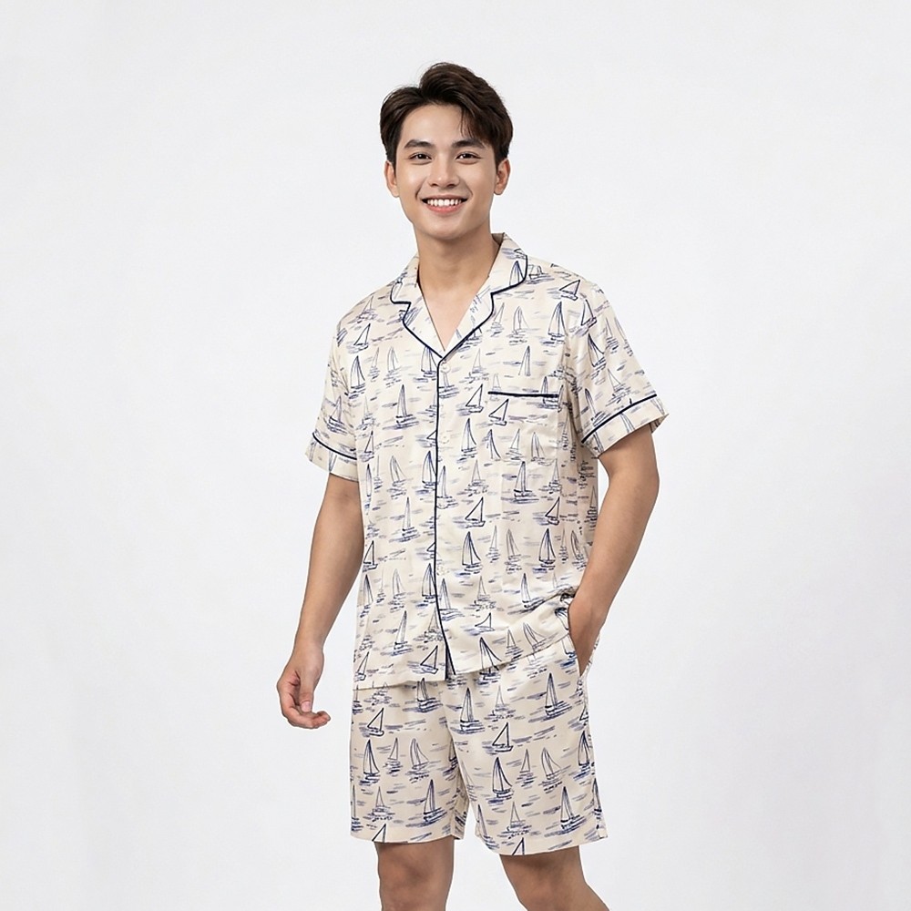 MSK01W5K01-MENS TOLE SHORT SET พร้อมดีไซน์คอ PIJAMA สไตล์ที่มั่นและสร้างความรู้สึกที่สวมใส่สบาย