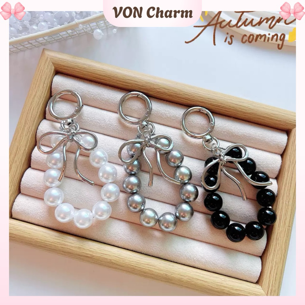 พวงกุญแจ Pearl Bow สําหรับกระเป๋าถือแขวน, Pearl Phone Case Lanyard - Voncharm