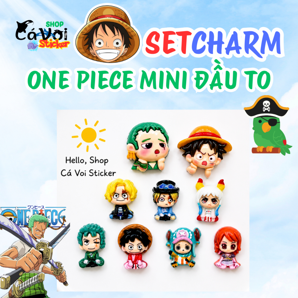 One Piece Mini Big Head Chibi Charm Set – Luffy Zoro Sanji Ace Chopper Yamato Nami DIY น่ารักการ์ตูน