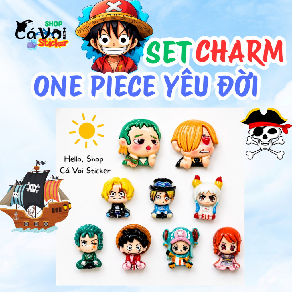 One Piece Mood Love Life Mini Charm Set – Zoro Sanji Heart Eyes Luffy Ace Chopper Yamato Nami Crocs 