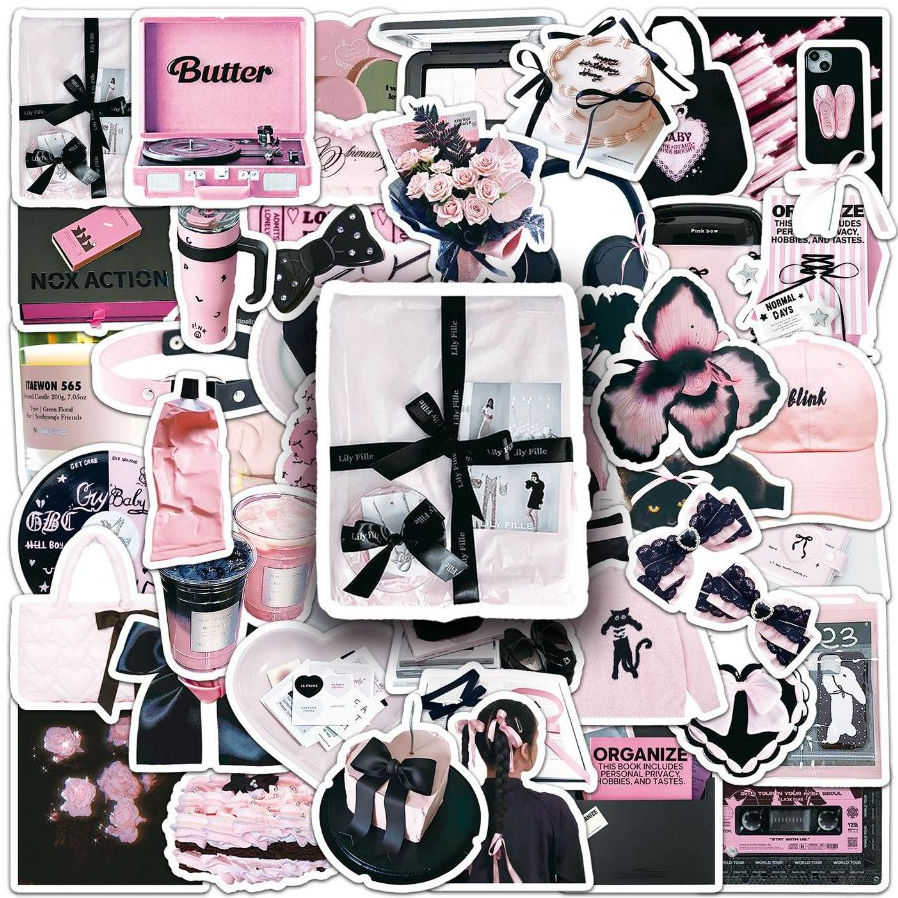 ชุด 5/10/20/50 mini สติ๊กเกอร์กันน้ํา Y2K OBJECTS BLACK PINK BOW SWEET PERSONALITY สติ๊กเกอร์สําหรับ