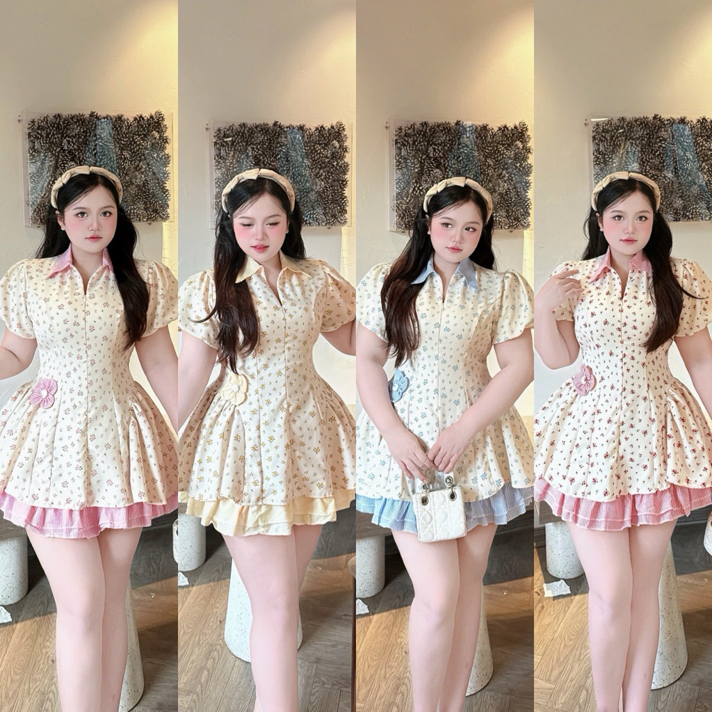 เดรสลายดอกไม้ฤดูร้อนซิปหน้า (พร้อมกางเกงป้องกัน) 60-90kg L XL XXL