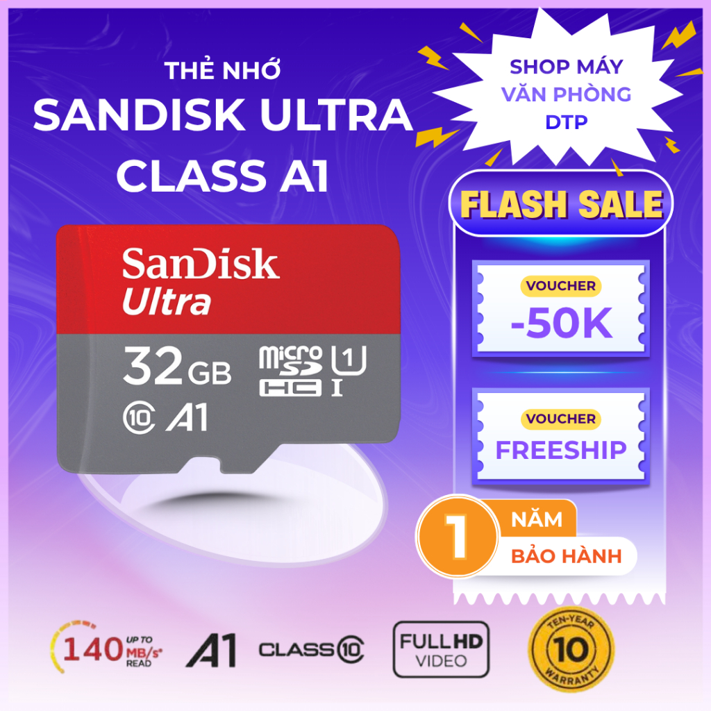 การ์ดหน่วยความจํา MicroSD Full HD ความเร็วสูง SanDisk Ultra 32GB