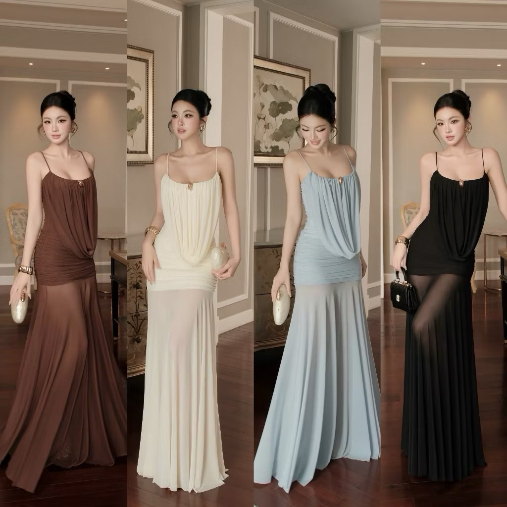 (GIVE TAG) เดรสหางปลายาวซีทรูเรียบหรู Kieupham.shop