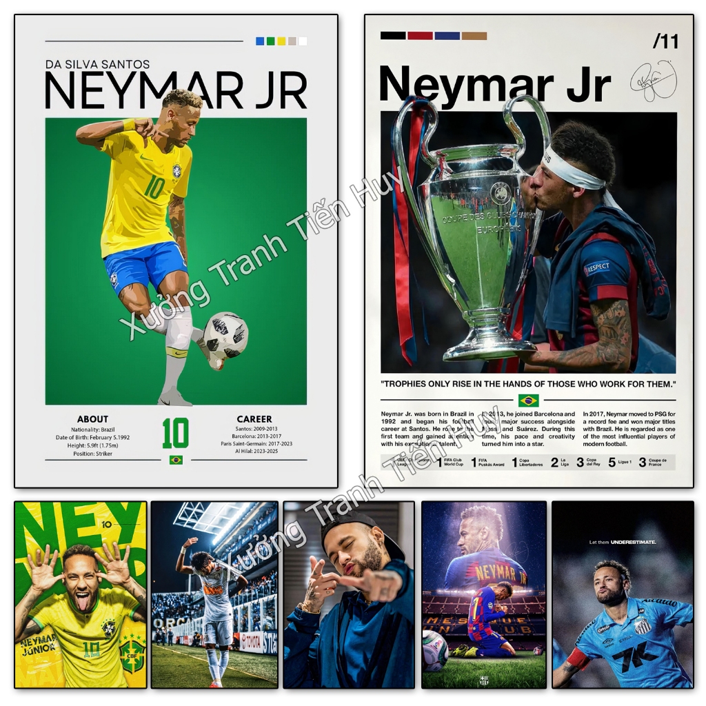 (X374) ภาพวาดติดผนังของ Player Neymar - Neymar.Jr โปสเตอร์รูปลอกฟุตบอลพร้อมกาว