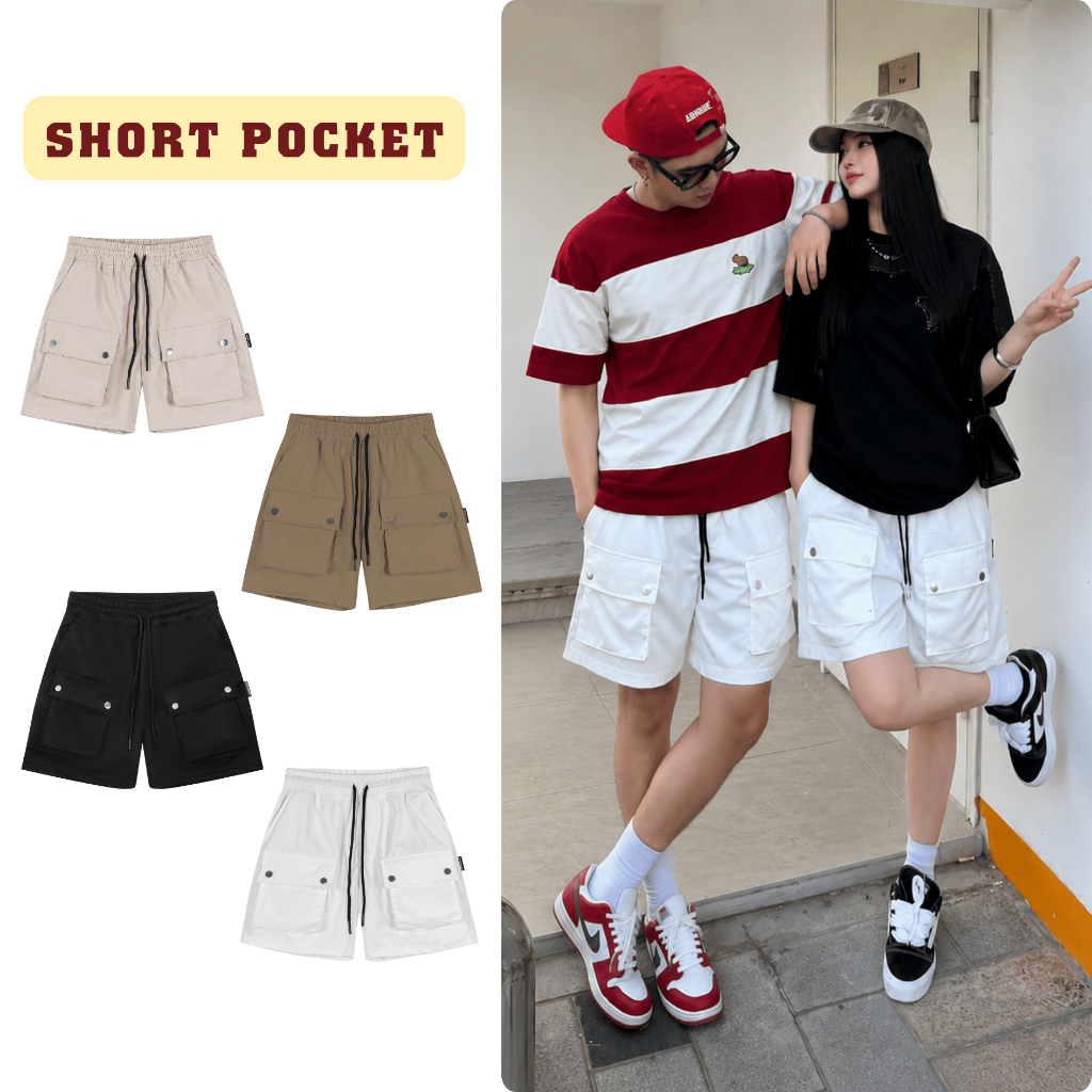 SAIGONESE Pocket Shorts กางเกงขาสั้นคาร์โก้สําหรับผู้ชายและผู้หญิง - QS02SG