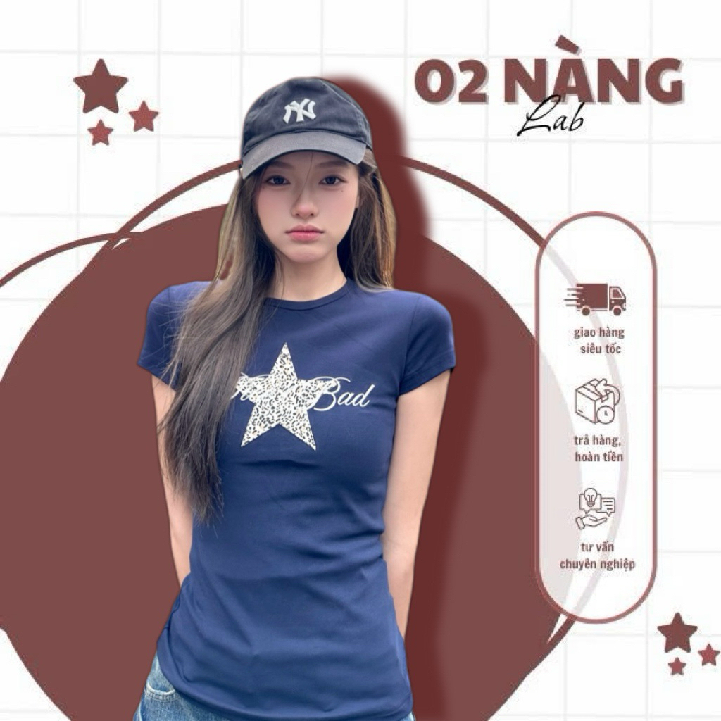 Baby Tee Womens Bad Star Letter Slim Form Stretch Cotton | 02 Lab LADIES