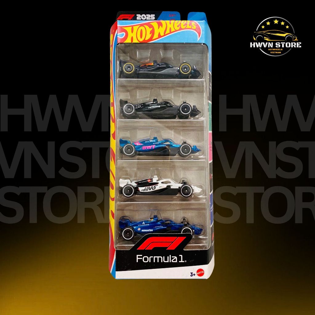 รถโมเดล Hotwheels Pack 5 F1 (Redbull, AMG, BWT, Money Gram, William Racing)