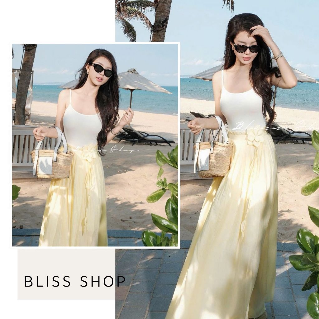 [ฤดูร้อน 2026] กระโปรงยาวพร้อมเข็มขัดดอกไม้อ่อน Vibe Gentle Summer Bliss Shop - CV840
