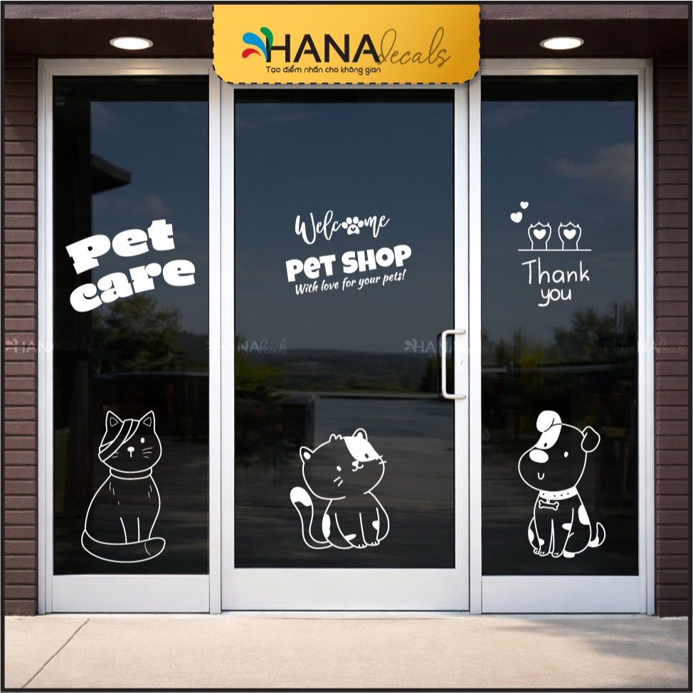 PET SHOP สติ๊กเกอร์ติดกระจก PET Store ตกแต่งสติ๊กเกอร์สุนัขและแมว - PETS06 - Hana Decals