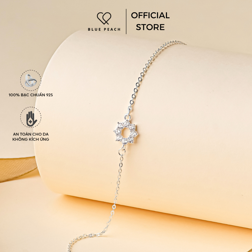 สร้อยข้อมือเงิน 925 สร้อยข้อมือหินวงกลมลูกพีชสีน้ําเงิน - LT1086 - ค
