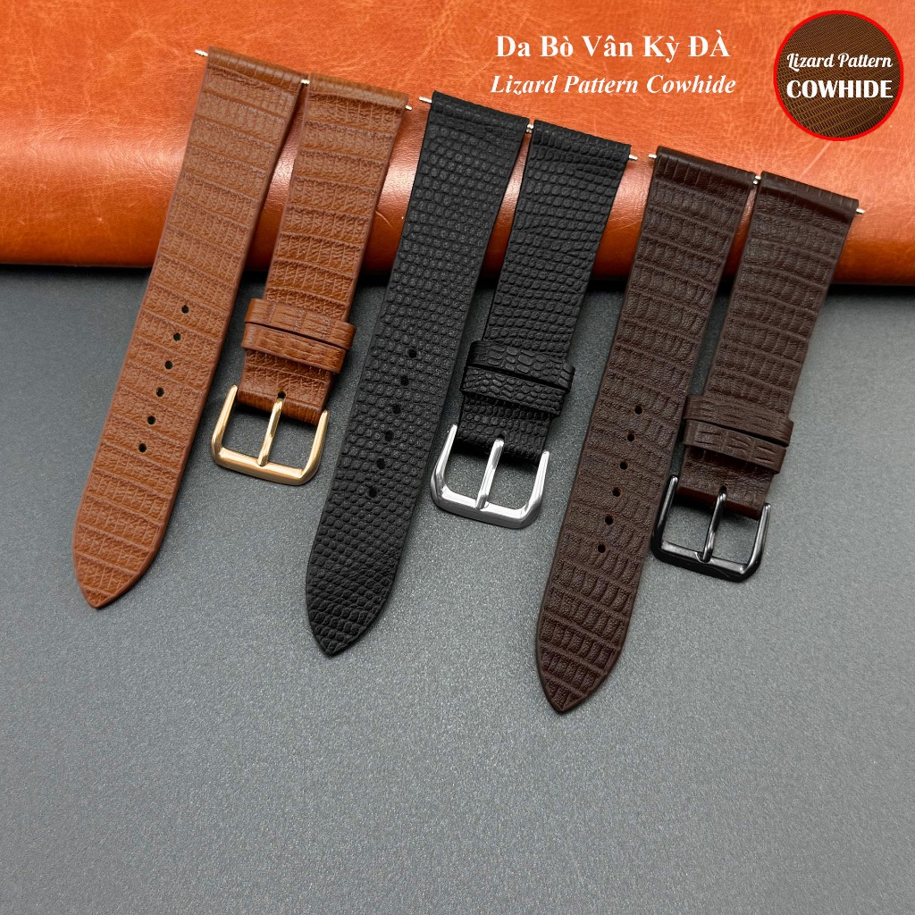 (Red Brown/Dark Brown/Black - Thin ยังไม่เย็บ) สายนาฬิกา TANK ใน Ky da หนังวัวแท้ลายนูน size 17 18 19 20 21 22mm