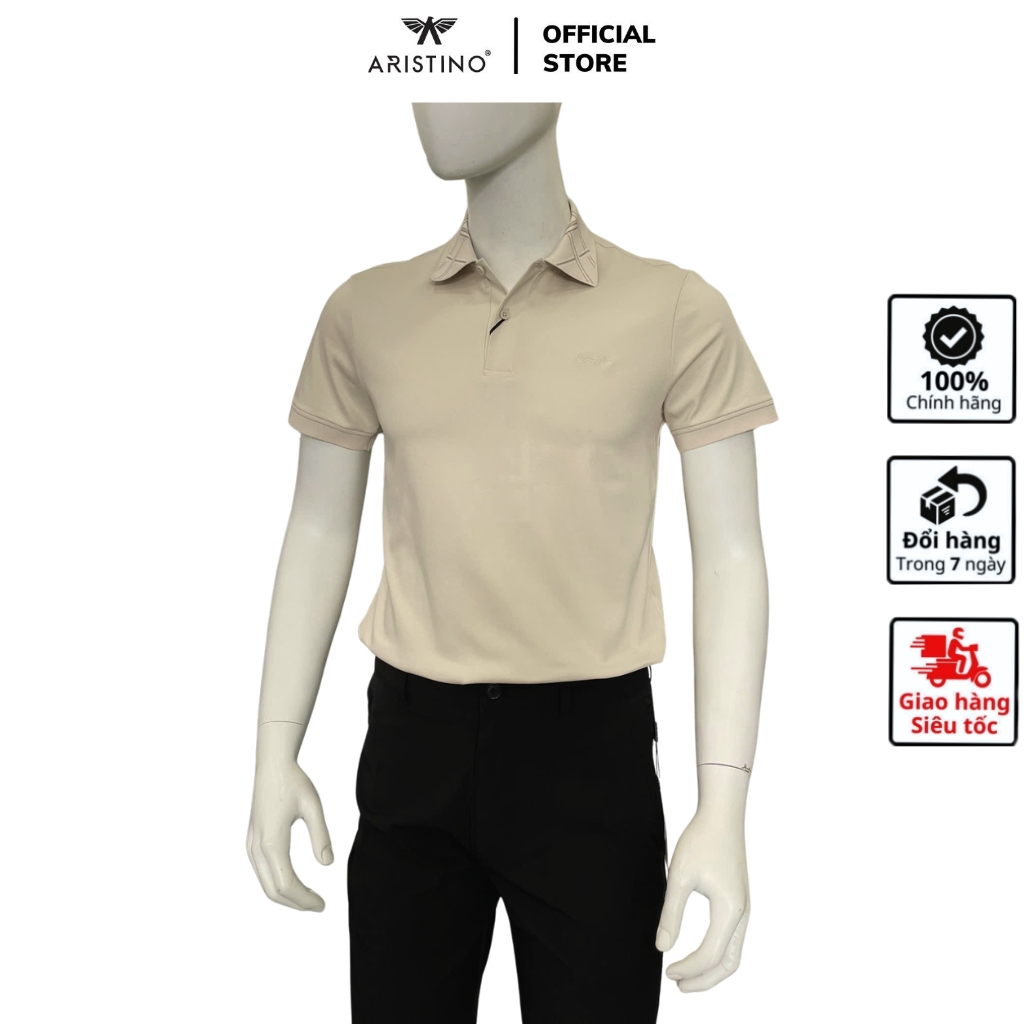 Aristino APS027FAH2 เสื้อโปโลผู้ชาย คอปกเปิดเข้ารูป ผ้าคอตตอนสีเบจเนื้อนุ่ม 1