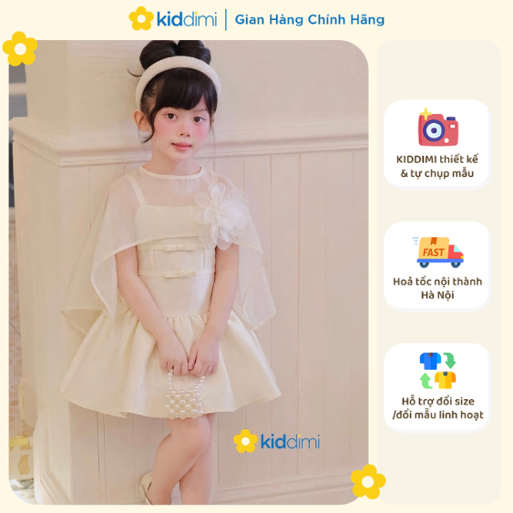 (ของแท้ Kiddimi) ชุดเดรสคอปกชีฟองหรูหรา - ถอดออกได้ (แถมหมุดดอกไม้) สําหรับเด็กผู้หญิง - ASLEY DRESS