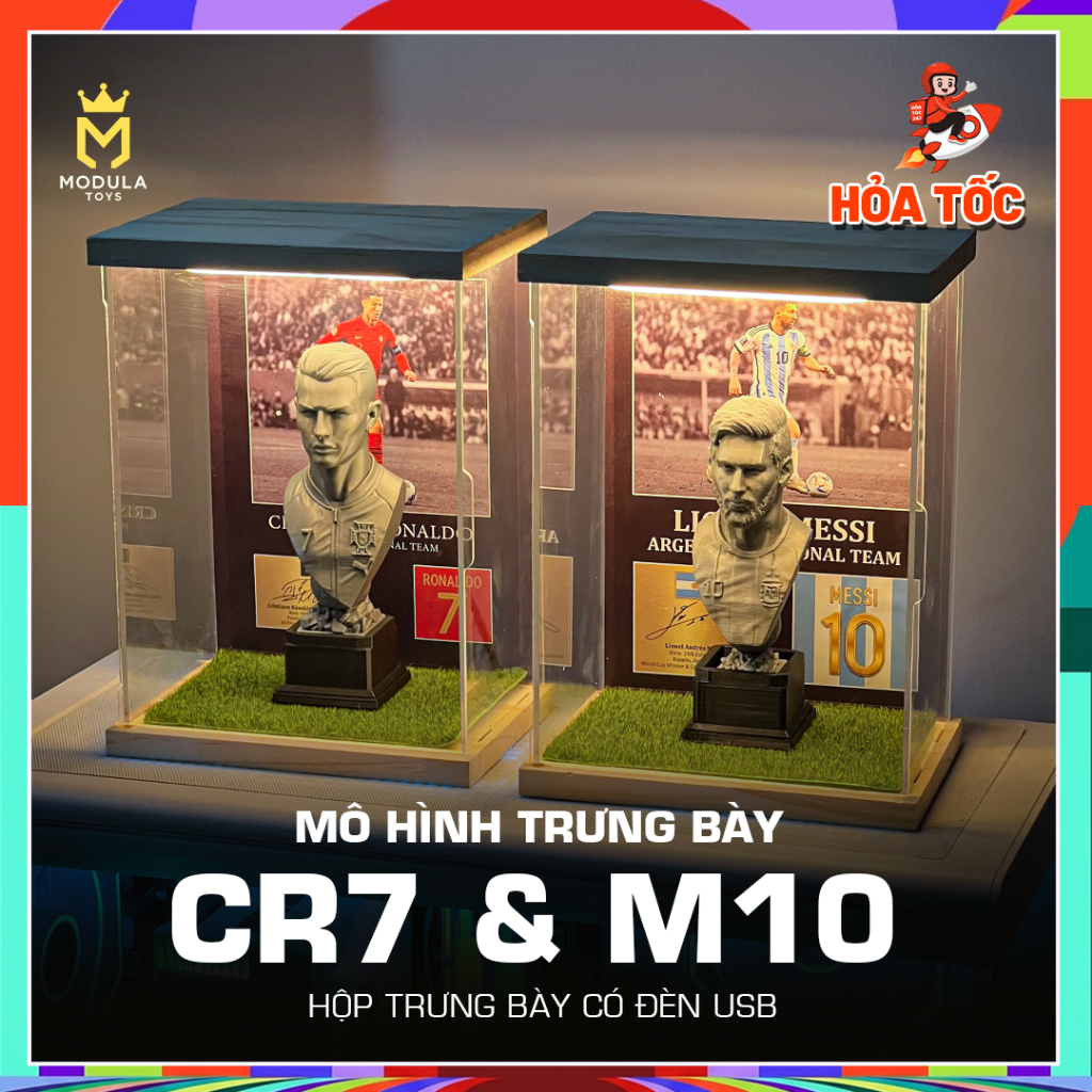 [มีจําหน่าย] ชุดรูปปั้นโมเดลผู้เล่น Messi / Ronaldo พร้อมกล่องแสดง Mica พร้อมไฟ LED ฟุตบอลโลก 2026