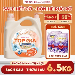 (Mua 1 Nhận 3) Can Nước Giặt TopGia 4.5KG 2 Vòi Tiện Lợi, Lưu Hương 100H, Dịu Nhẹ Kháng Khuẩn 99%