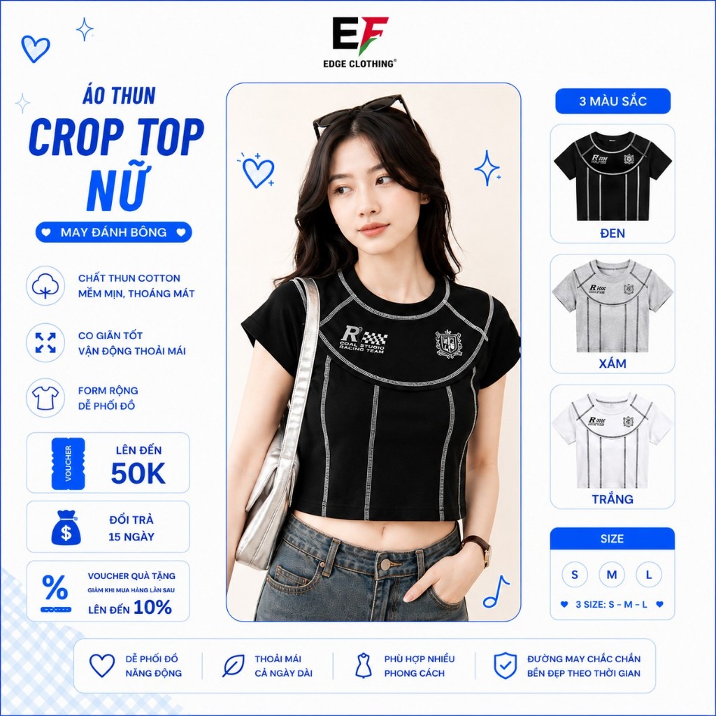 เสื้อครอปผู้หญิง HEAT ผ้าคอตตอนยืดนุ่ม ทรงเข้ารูปสั้น - Local Brand EDGE CLOTHING 38