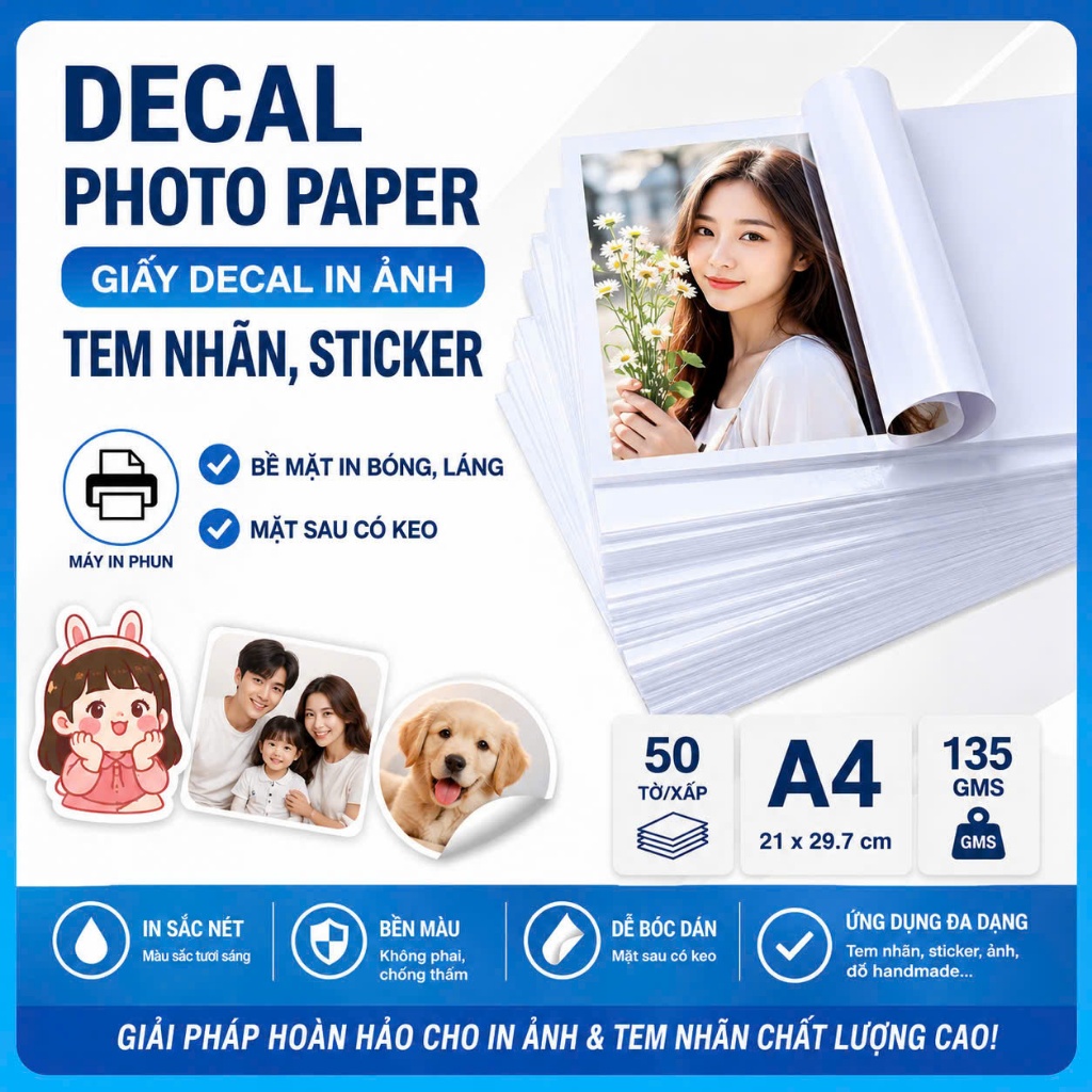 DECAL PHOTO PHOTO PAPER 135GSM A4 (แพ็ค 50 แผ่น0