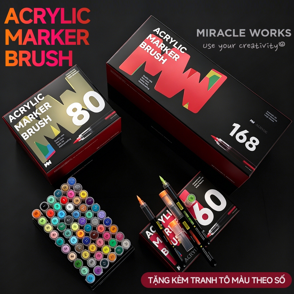 MW Liquid Marker ชุดปากกามาร์กเกอร์อะคริลิก หัวแปรงนุ่ม 48/60/80/120/168 สี - ตกแต่งหลายวัสดุ อุปกรณ