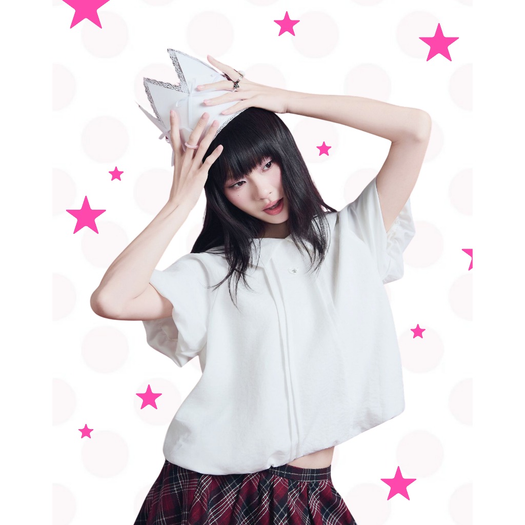 Heartbeat Top - เสื้อเชิ้ตผู้หญิง เสื้อเชิ้ต babydoll แขนพอง nhien.official NAS00010