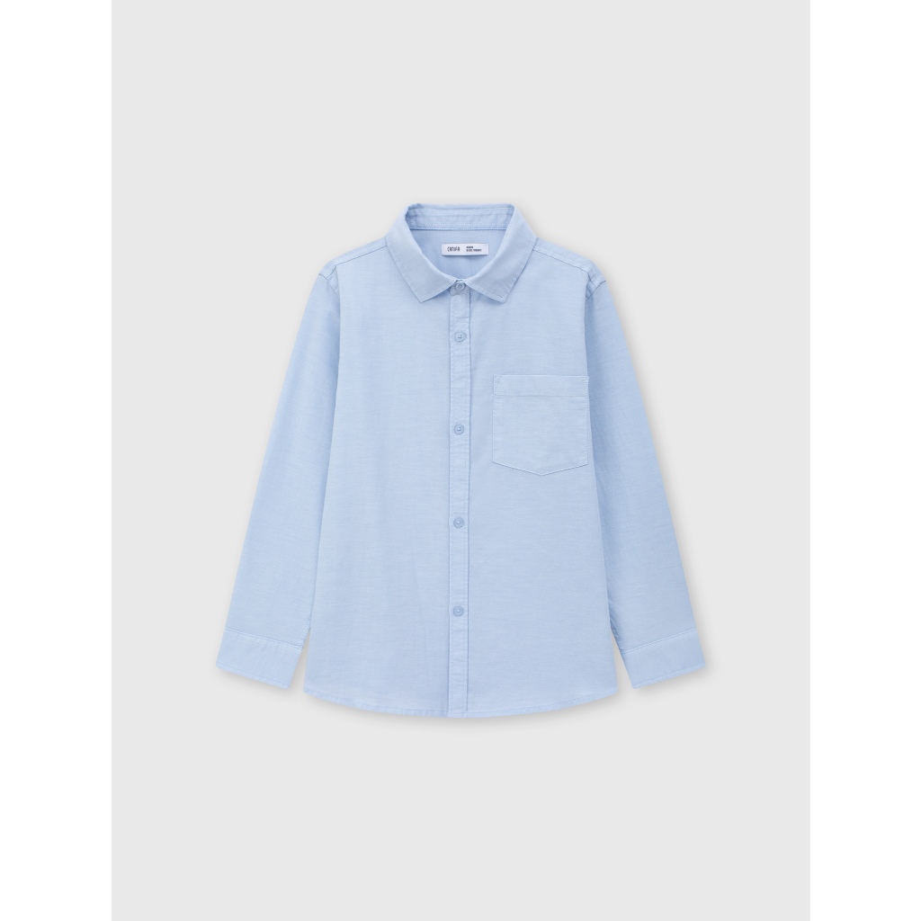 CANIFA เสื้อเชิ้ตเด็กชายแขนยาวและคอปกพื้นฐานพร้อมกระเป๋ากล่อง 2TH26A003
