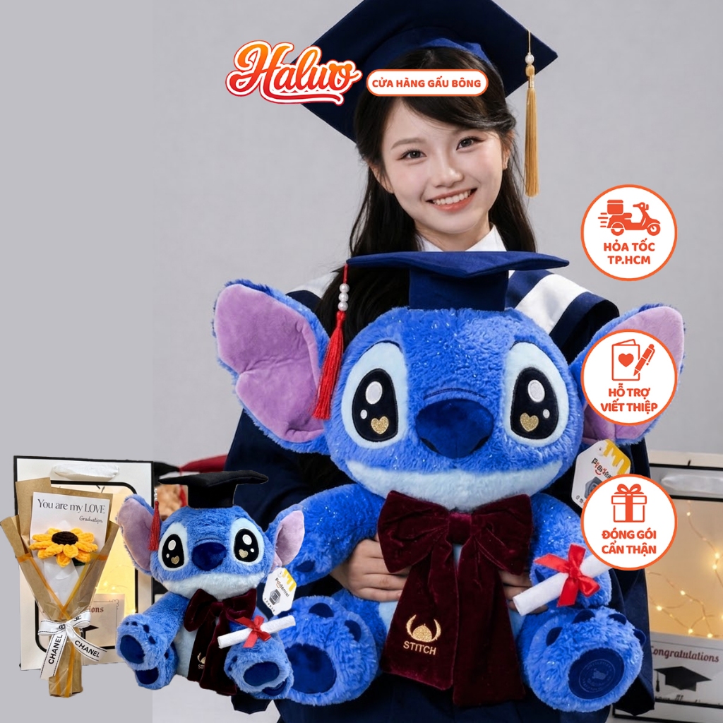 ออกแบบเป็นพิเศษ Stitch bigsize สําเร็จการศึกษาตุ๊กตาสัตว์คุณภาพสูงของขวัญที่มีความหมาย H18