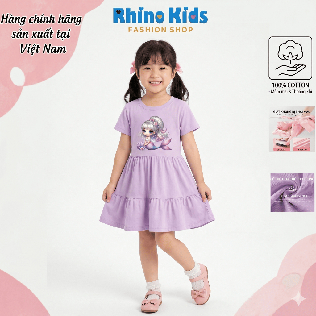 RHINO KIDS FASHION SHOP _ ชุดเดรสผ้าฝ้าย 4 ทิศทางสําหรับเด็กผู้หญิงผลิตในเวียดนาม V211