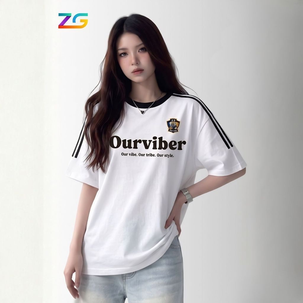 ZGO เสื้อยืด Unisex ทรงหลวม ZGO เสื้อยืดผู้ชายและผู้หญิงพิมพ์ลายผ้าฝ้ายยืด 2 ทาง AZG31