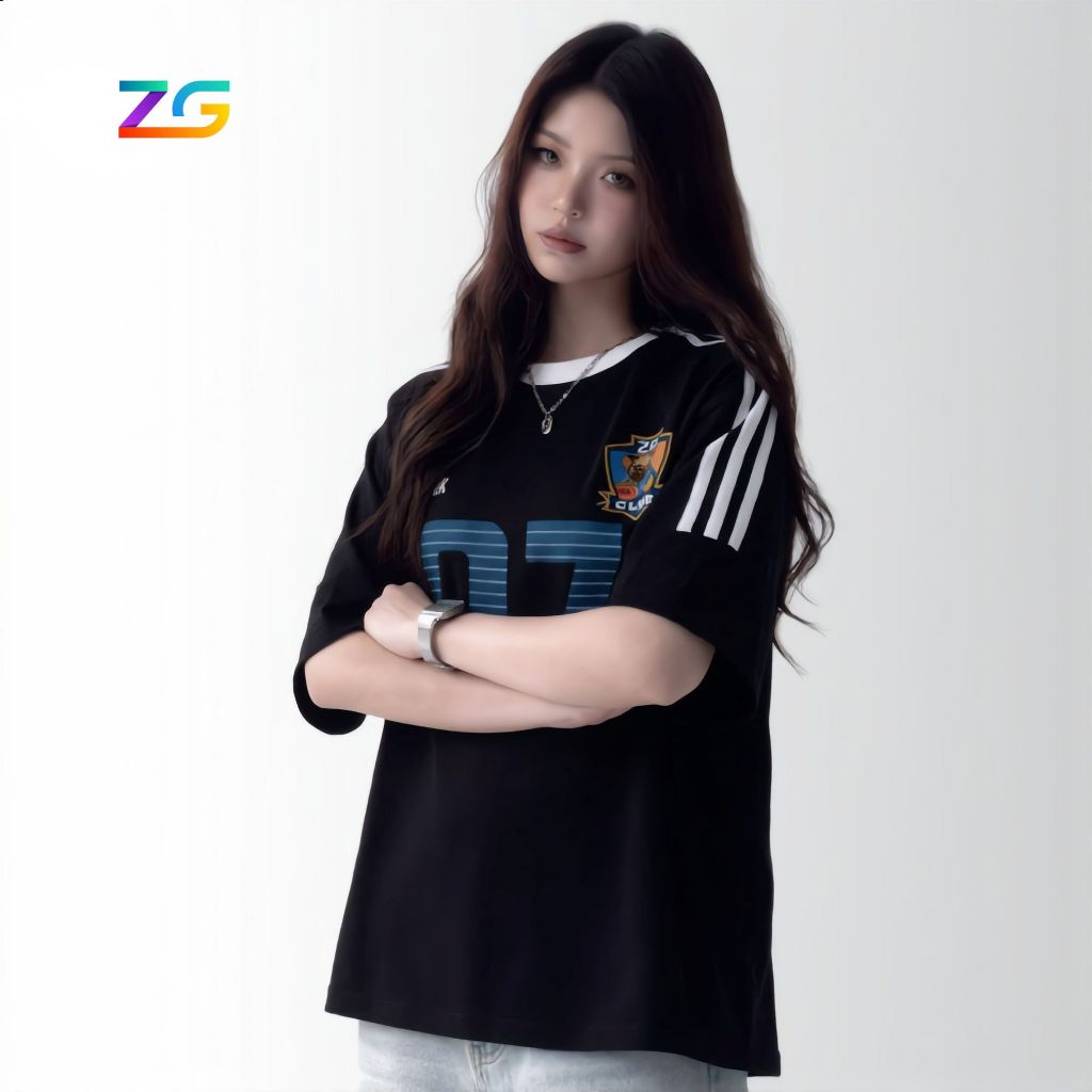 ZGO เสื้อยืด Unisex ทรงหลวม ZGO เสื้อยืดผู้ชายและผู้หญิงพิมพ์ลายผ้าฝ้ายยืด 2 ทาง AZG32