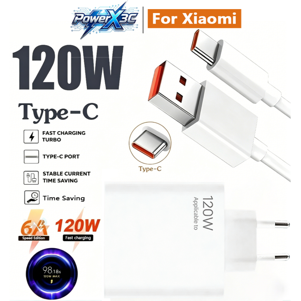 สําหรับ Xiaomi 120W MAX Turbo charger Fast charging Adapter 6A USB to Type C สําหรับ Mi 14 13 12 Red