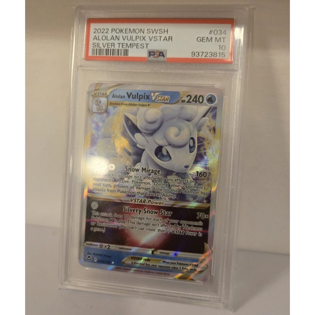PSA10 การ์ด Alolan Vulpix 034 195 POKEMON Enghlish GEM MINT d40 5c