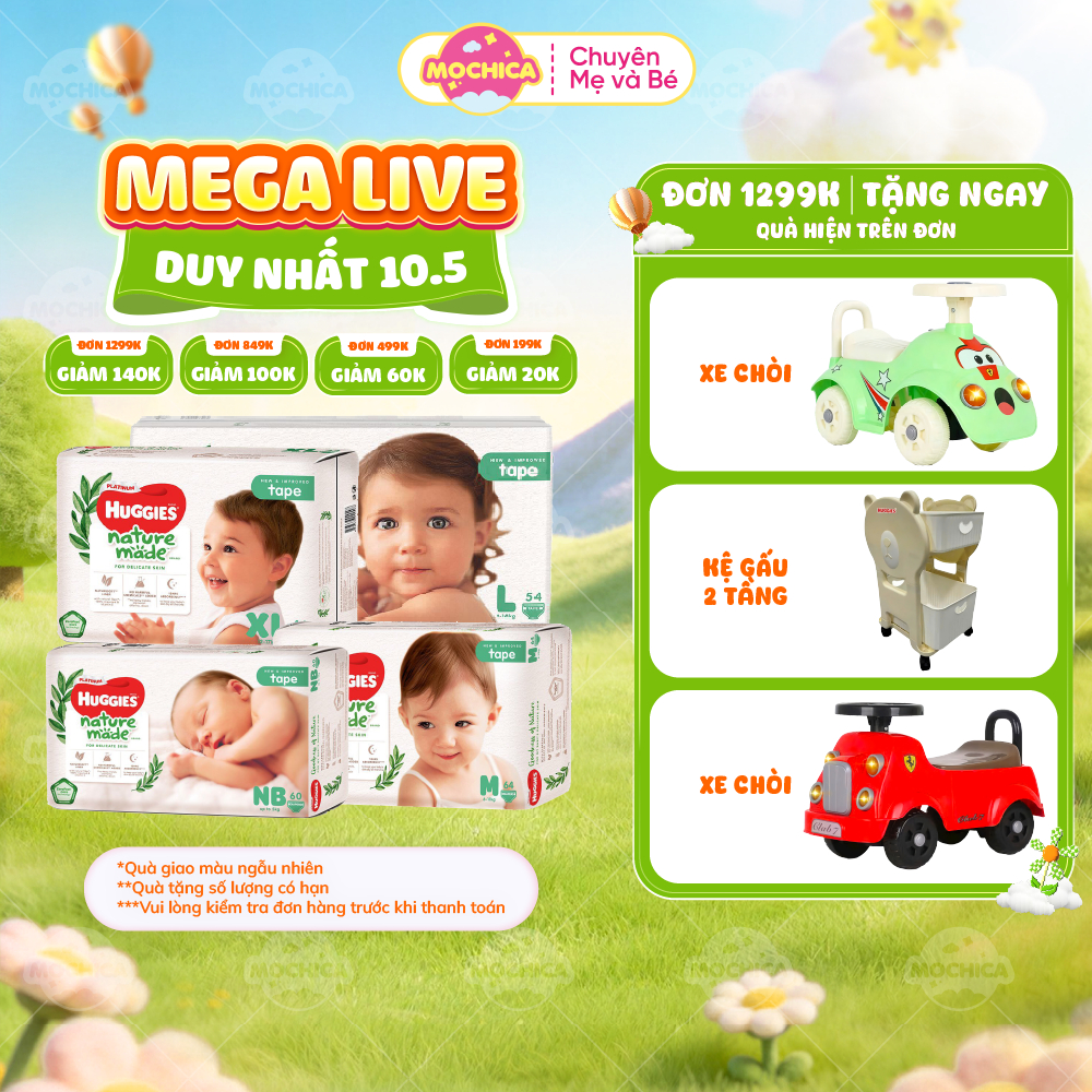 [DIAPER] ผ้าอ้อม HUGGIES พรีเมี่ยมสุด Platinum Nature Made ไซส์ NB60/S82/M64/L54_Mochica