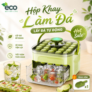 [SẴN] Hộp Làm Đá Viên Thông Minh Nhấn Tự Động, Khay Làm Đá Nắp Đậy Kín Có Tay Cầm Tiện Lợi Mang Đi