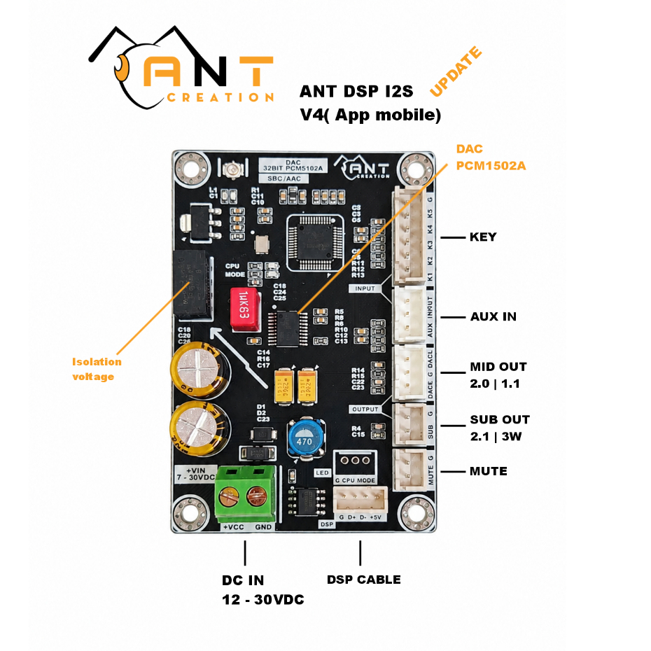 ANT DIY - ANT DSP I2S BT/ Bluetooth DSP MVsilicon 5.0 วงจร + DAC 32BIT PCM5102A + ซอฟต์แวร์รองรับ