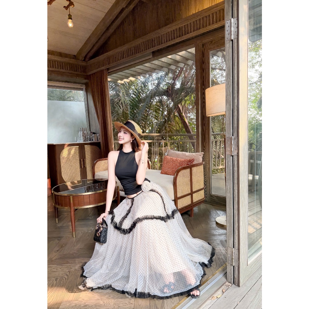 Hang Tran SET Ali LINLUXE เสื้อเชิ้ต Pearl Polka Dot CV