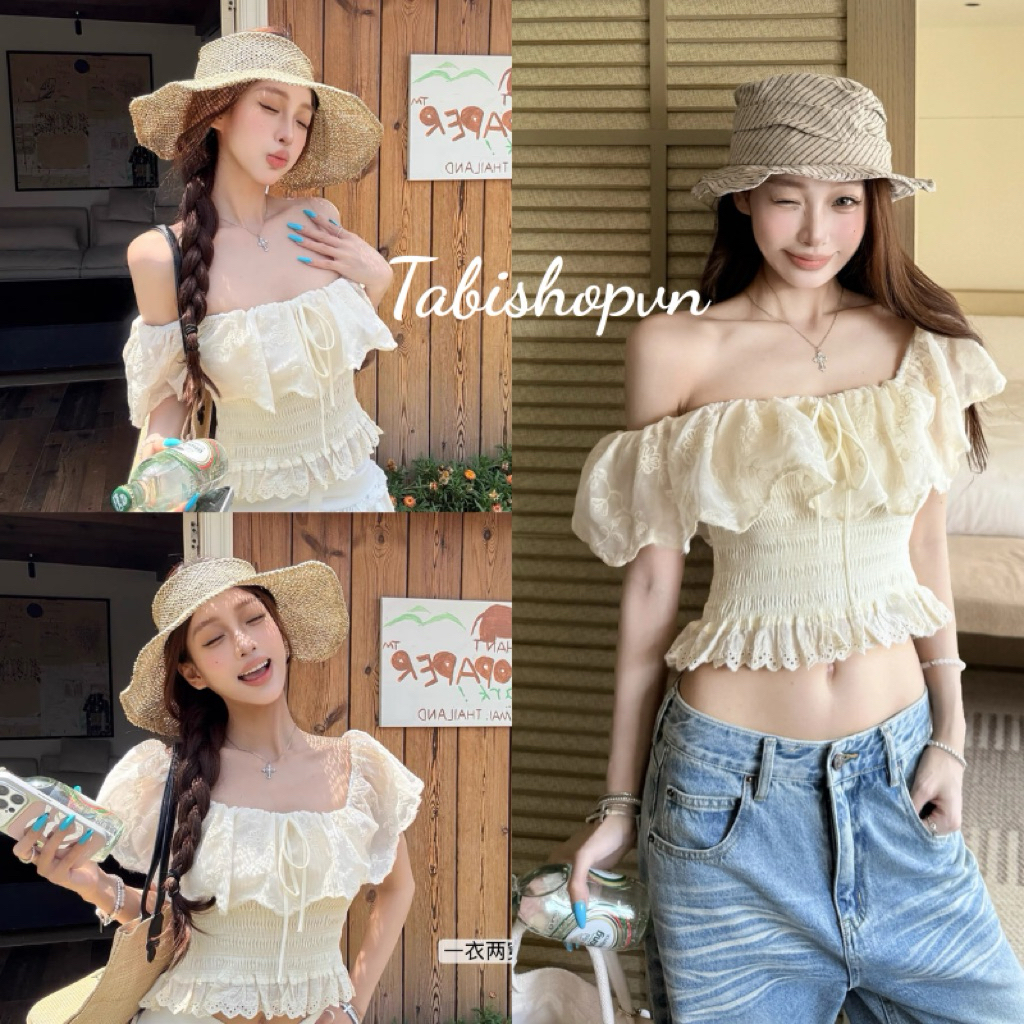 เสื้อปาดไหล่ผ้าปักลายดอกไม้ ร้านตา เสื้อผู้หญิงดีไซน์น่ารัก อ่อนเยาว์ (331)