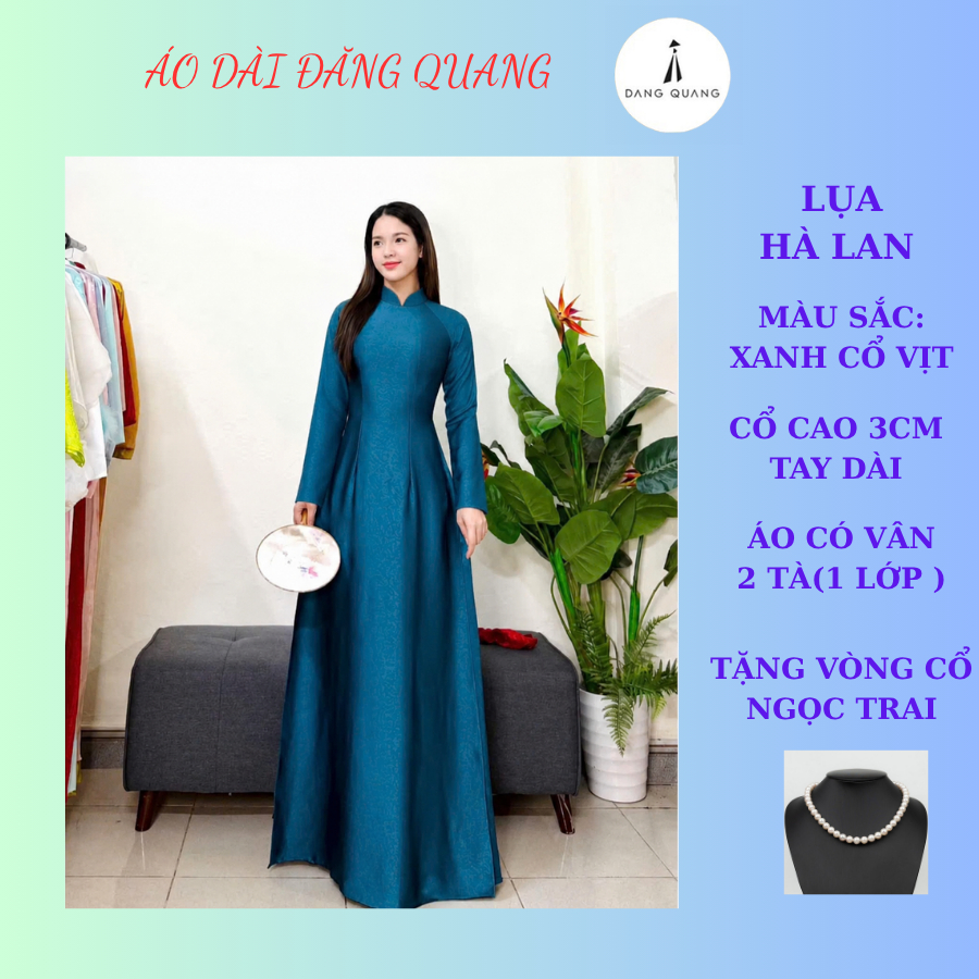 ผ้าไหม Ao Dai แบบดั้งเดิม ผ้าไหมเส้นเลือดหัก คอ 3 ซม. แขนยาว A-Line คอเป็ด