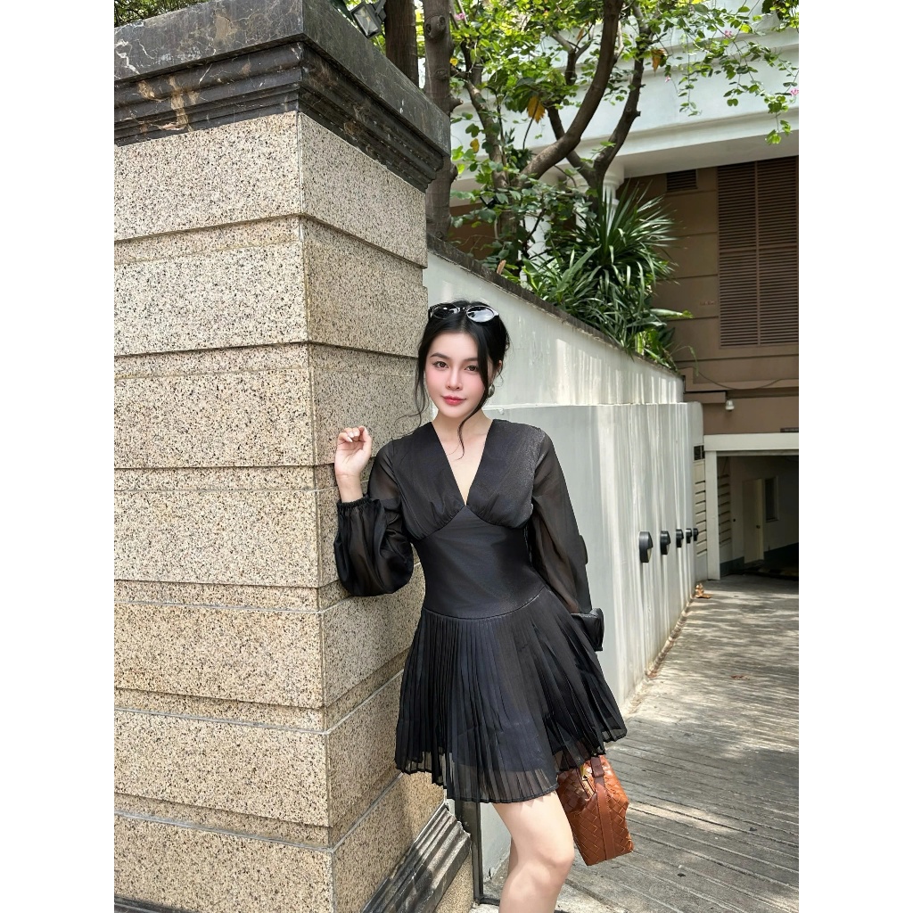 CHEIROS DRESS ชุดสตรี V คอจีบเอว Flare Elegant GOUT DE JUN